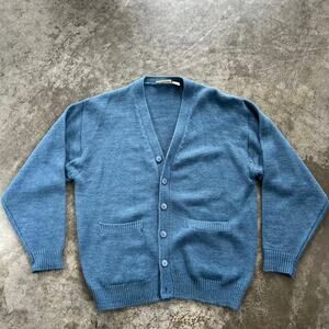 Vintage Haband Slate Blue V-Neck Cardigan Sweater Medium Grandpa Core